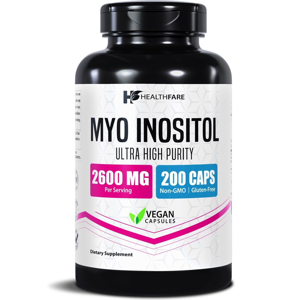 Healthfare Myo Inositol תוסף, 2600 מ"ג | 200 קפסולות Veg | Ultra Power | תמיכה בריאה של Ovarian Support for Women