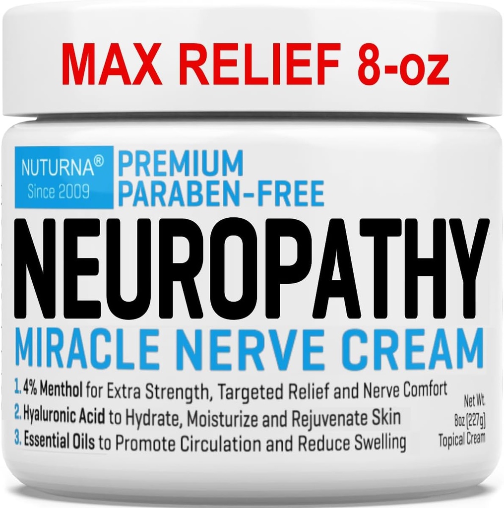 Neuropathy Nerve Relief Cream - Premium Nerve Cream 3X Action for Targeted Relief and Soothing Nerve Comfort - כוח מקסימלי עם 4% Menthol, MSM for Feet Legs toes & Back - סופר גדול 8 Oz