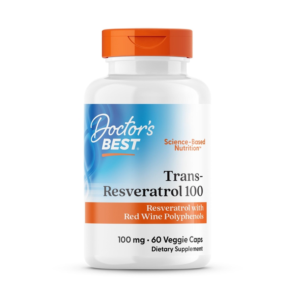 Doctor's Best Trans-Resveratrol 100, Resveratrol עם Red Wine Polyphenol (ResVinol), Non-GMO, Gluten Free, Soy Free, טבעוני 60 Veggie Caps