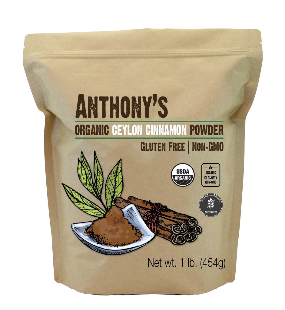 אבקת Ceylon Cinnamon האורגנית של אנתוני, 1 lb, Ground, Gluten Free, Non Irradiated, Non GMO, Keto Friendly