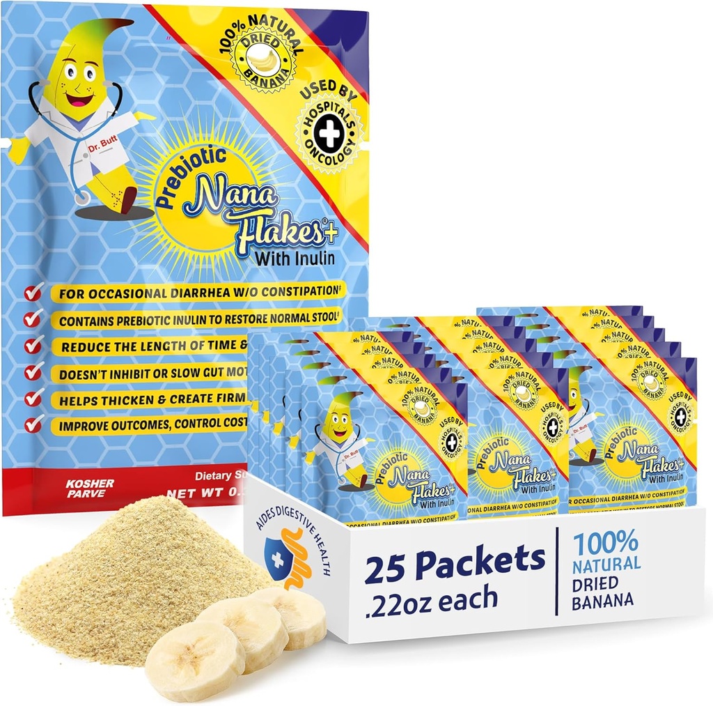 עיצובים תזונתיים, Prebiotic Nana Flakes עם Inulin, 100% טהור בננה פלאקס, חלבונים גבוהים ופרוביוטיקה סיבים, בריאות תזונתית, למבוגרים ולילדים 4 (25 מנות יחיד)