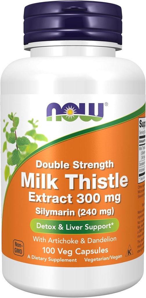 תוספי מזון עכשיו, Silymarin Milk Thistle לחלץ 300 מ"ג עם Artichoke ו Dandelion, כוח כפול, תמיכה Liver Function *, 100 Veg כמוסות