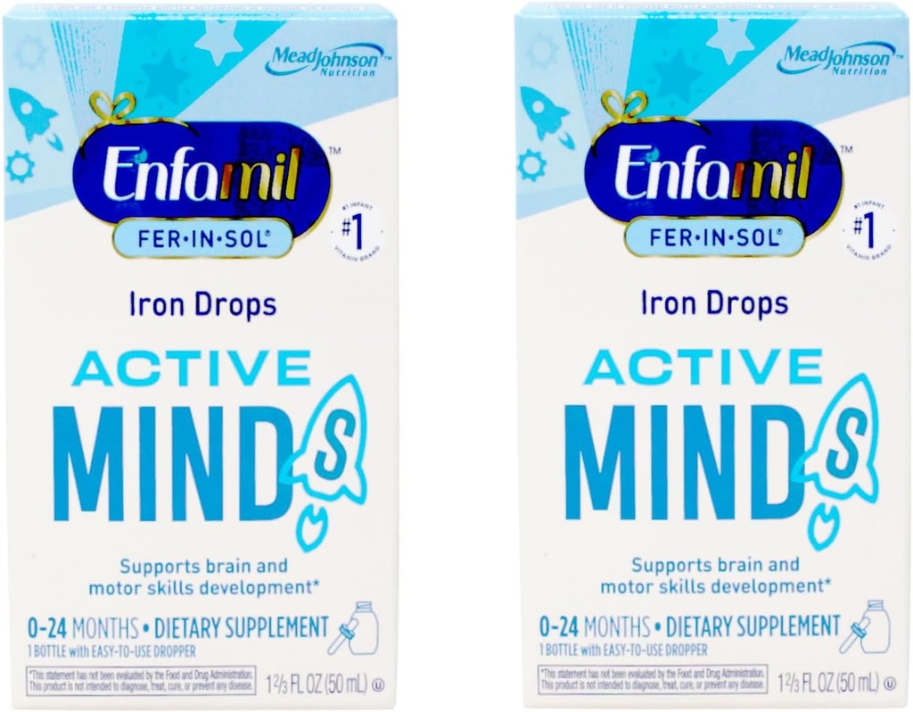 Enfamil Fer-in-Sol Iron תוסף טיפות עבור תינוקות ופעוטות, 15 מ"ג, 1.67 oz (50 מ"ל) (Pack of 2)
