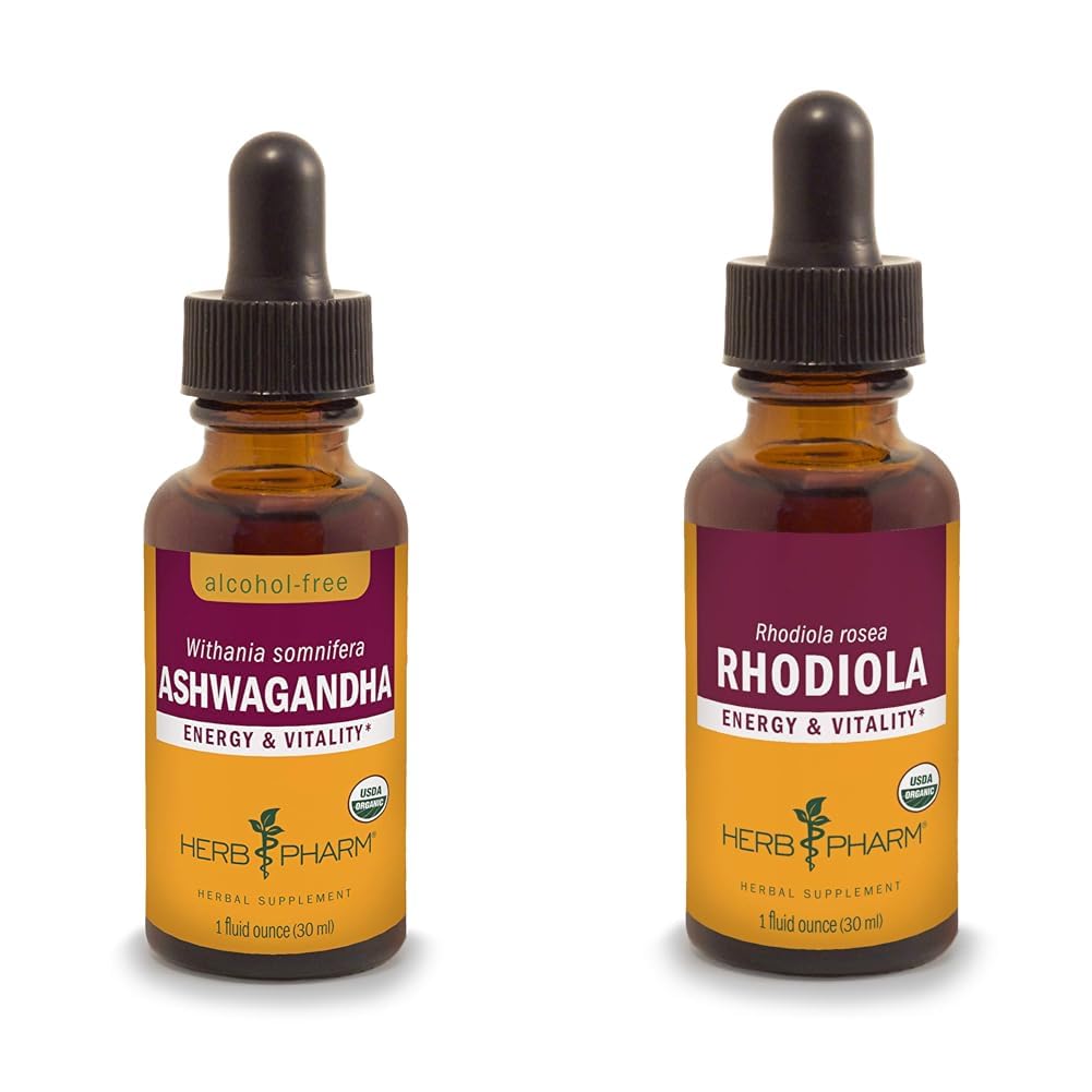 Herb Pharm Ashwagandha & Rhodiola Root Extracts for Energy, Vitality, Endurance & Stamina, אלכוהול חינם Glycerite & אורגני Cane אלכוהול, 1 Oz Each Oz