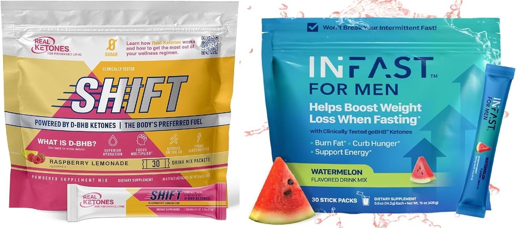 Real Ketones I לסירוגין מהיר שתייה לערבב Bundle עבור אובדן משקל תמיכה לימון Shift אלקטרוליטים I לסירוגין להאיץ אלקטרוליטים עבור גברים עם BHB Exogenous Ketones (30 Count כל אחד)