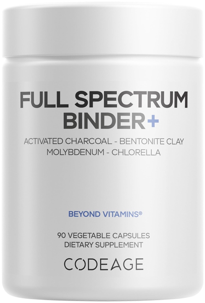Codeage Binder + Systemic Binder תוסף - מופעל Charcoal Pills, Bentonite Clay מינרלים אבקת, Fulvic & Humic Acids, Molybdenum, פחמן טפסים - 90 קפסולות