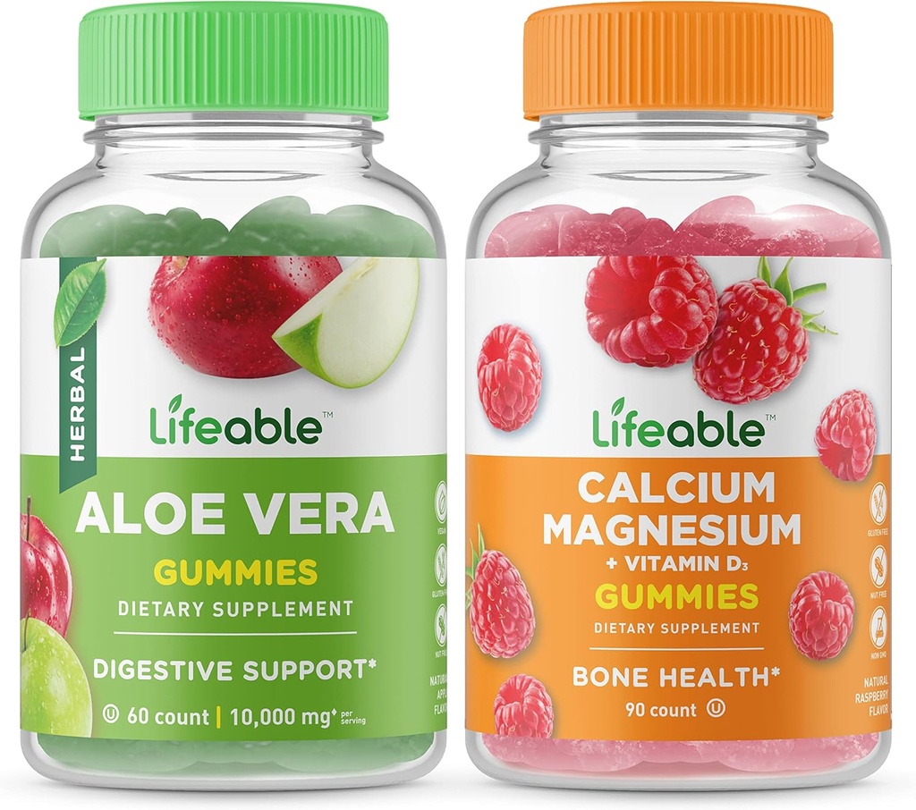 Aloe Vera + Calcium Magnesium, חניכיים בונדלה - גדול Tasting, ויטמין תוסף, Gluten Free, GMO חינם, Chewable