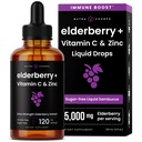 NutraChamps Organic Elderberry Syrup - 5000mg Elderberry לחלץ עם ויטמין C & Zinc - Black Elderberry נוזל טיפות - סוכר חינם Immunity Booster, טבעוני, Gluten-Free