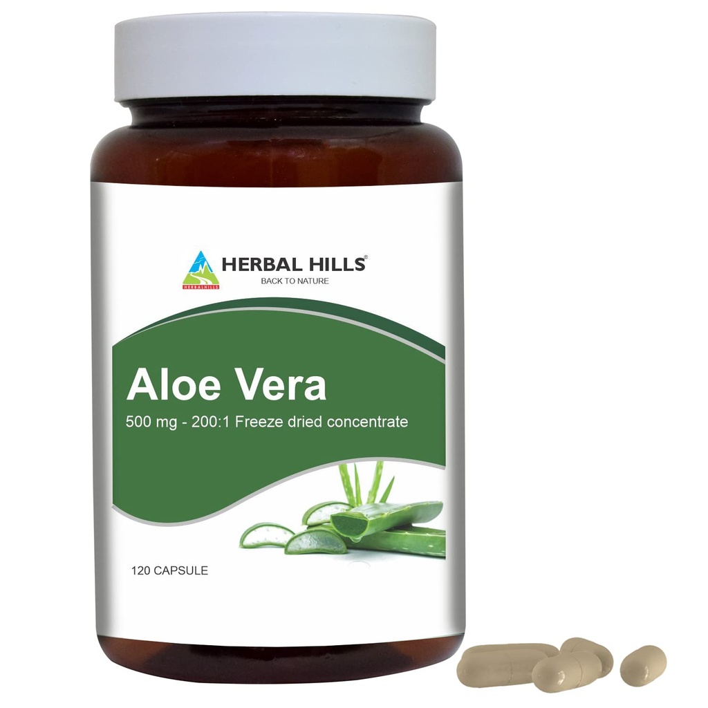 HerBAL HILLS Aloe Vera קפסולות (Aloe barbadensis) | 120 קפסולות (500 מ"ג) | Pure Aloe Freeze Dried אבקת תוסף, ריכוז גבוה, תומך בסך הכל ב- Well-Being
