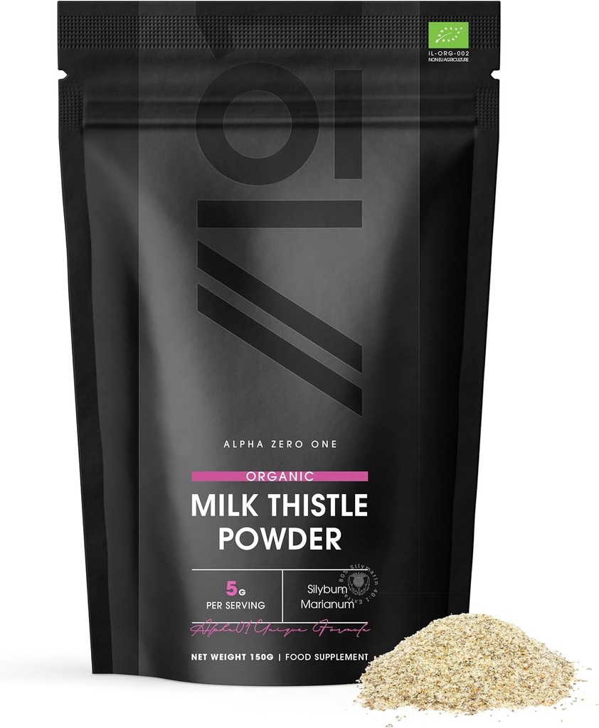 אבקת חלב אורגני אבקת 150g - מקור ניקוי Silymarin - Made from Cold-Pressed Milk Thistle - טבעוני, Raw, Non-GMO.