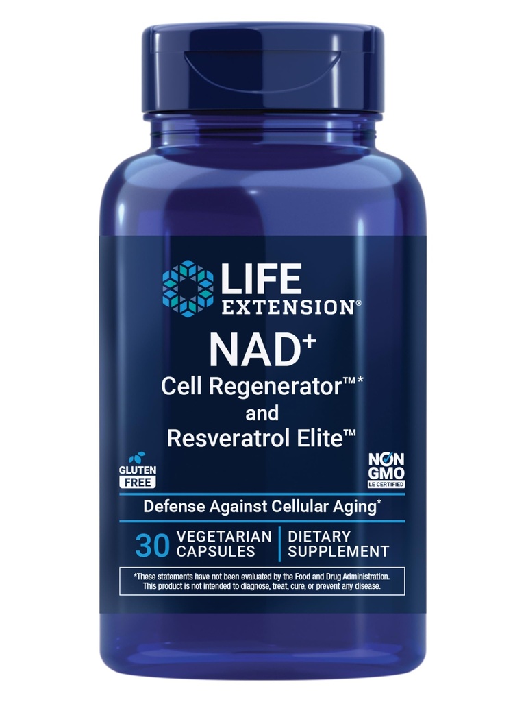 Life Extension NAD+ Cell RegeneratorTM ו- Resveratrol EliteTM*, nicotinamide riboside, Trans-resveratrol, quercetin, Heart, Aging, Vegetarian, non-GMO, Gluten Free, 30 קפסולות