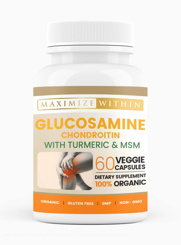 Glucosamine Chondroitin עם Turmeric & MSM - תמיכה ניידות & גמישות - 60 Veggie קפסולות