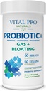 Vital Pro Naturals - Gas & Bloating Probiotics + Prebiotics, Postbiotics, Parabiotics, 4in-1 בריאות תוספת עבור מבוגרים, בטיחות גבוהה, 65 סטרינס, פעם יומית Digestive ותמיכה Immune, 30 ct.