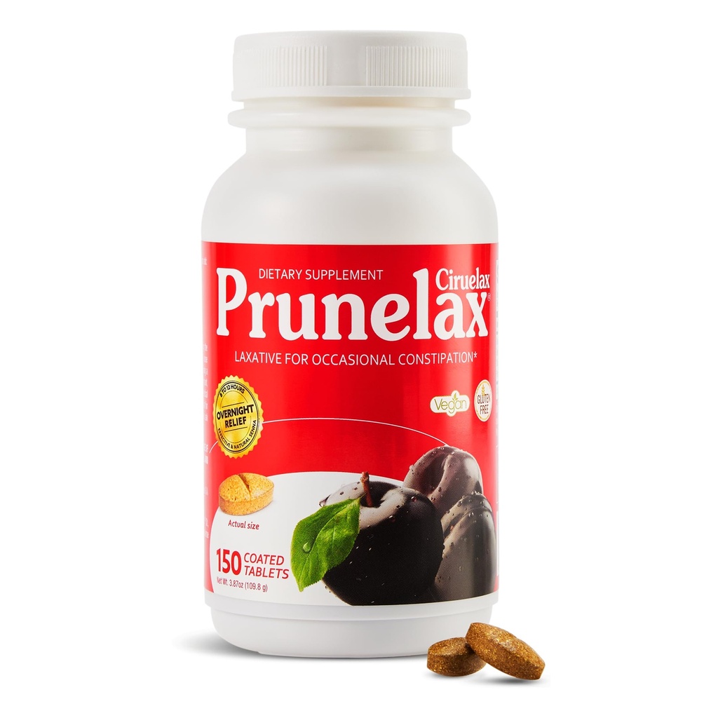 Prunelax Ciruelax Active Laxative Tablets - Natural-Ingredient Based Laxative for Occasional Constipation, הצפויה Overnight Relief with Senna Leaf Extracts, 8-12 Hr Fast-Acting - 150ctct