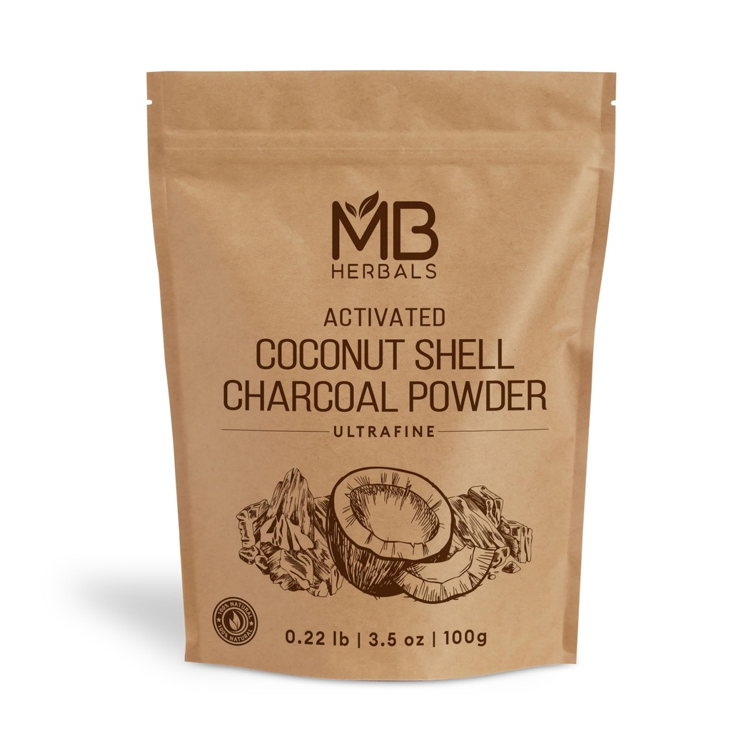 MB Herbals הפעילה אבקת Charcoal של Shell 3.5 oz (100 גרם) לשימוש חיצוני בלבד | For ToothPowder Face Packs and Masks