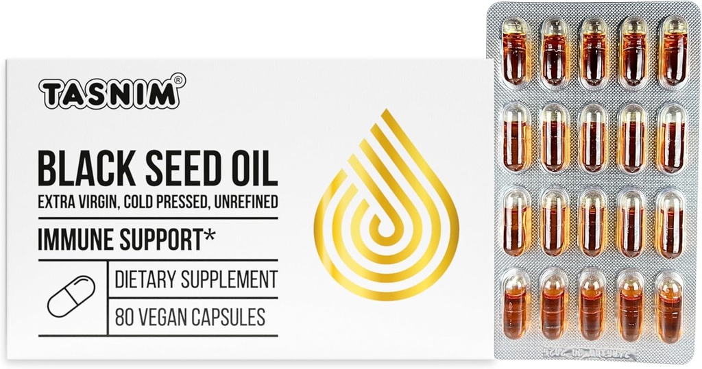 Tasnim Black Seed Oil Organic Cold Pressed קפסולות 100% טהור Black Cumin Seed שמן Nigella Sativa עבור Immune תמיכה, נוחות משותפת ו Vitality