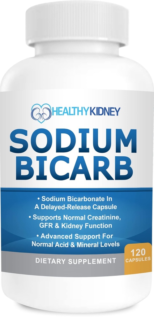 Sodium Bicarbonate 650 מ"ג קפסולות נדחה לתמיכה רגילה Kidney Function & Kidney Health תוסף. Sodium Bicarbonate מיועד לתמיכה Kidney, Acid Relief, Alkalinity 120 גלולות