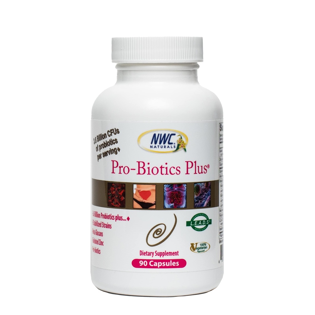 NWC Naturals Pro-Biotics Plus, Probiotics טבעיים לגברים, נשים וילדים, מערכת החיסון תומכת בתוסף צמחוני, תומך בבריאות טובה, פרוביוטית ופרוביוטיקה, 90 קפסולות
