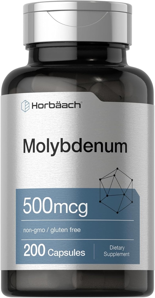Horbaach Molybdenum תוסף | 500mcg | 200 קפסולות | Amino Acid Chelate