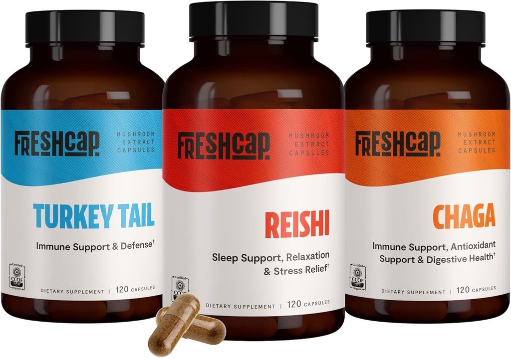 FreshCap Immune Defenders Bundle (Reishi, Turkey Tail, Chaga) קפסולות