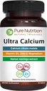 תזונה טהורה Ultra Calcium 1000 מ"ג עם VIT D3 + K2 | 90 Tab | תוסף Calcium עם Calcium Citrate Malate, VIT D3, K2, Moringa Oleifera, Magnesium ו- Zinc.