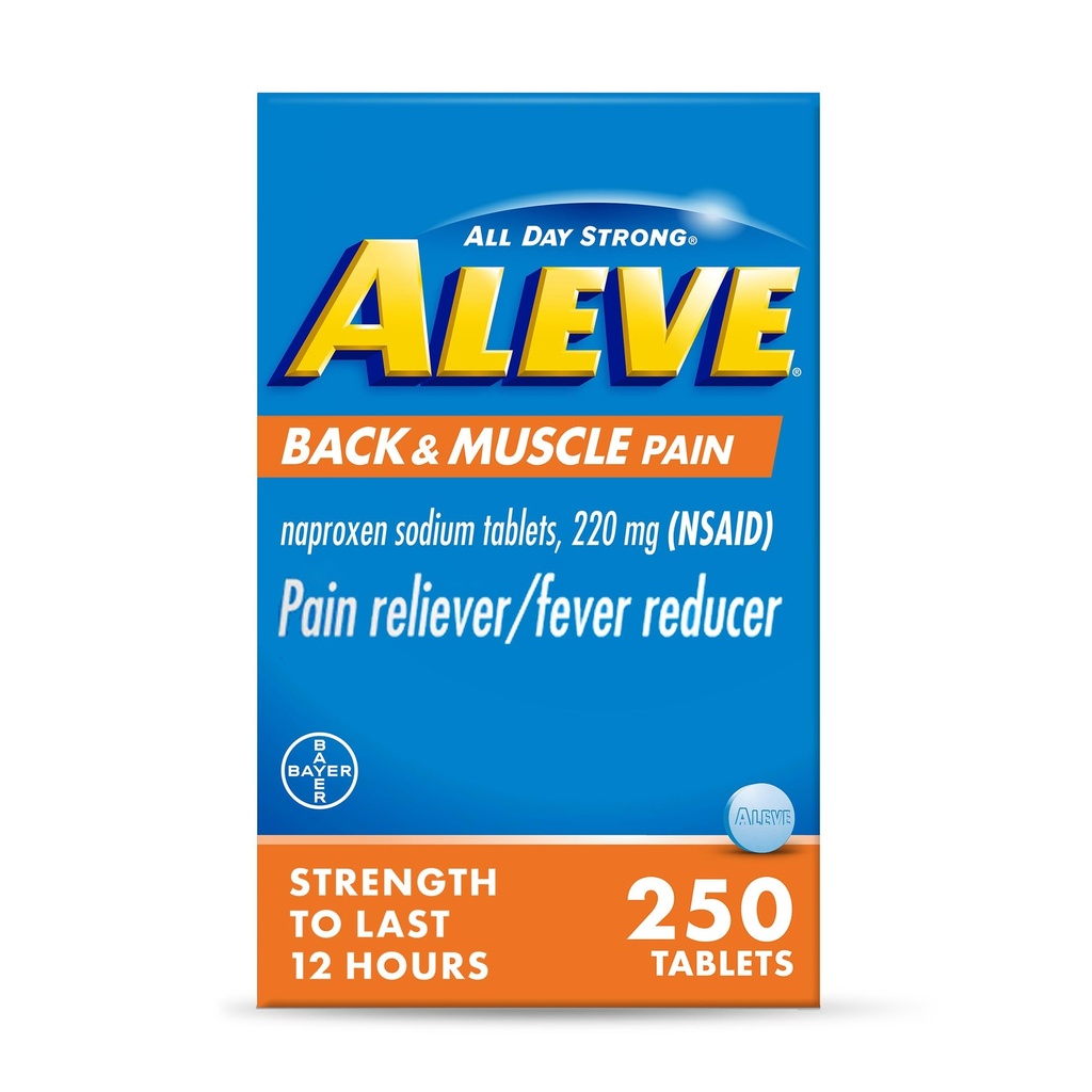 Aleve Back & השרירים הקלה Naproxen Sodium Tablets, Pain Reliever & Fever מופחתr, תרופות לגוף, 250 הרוזן