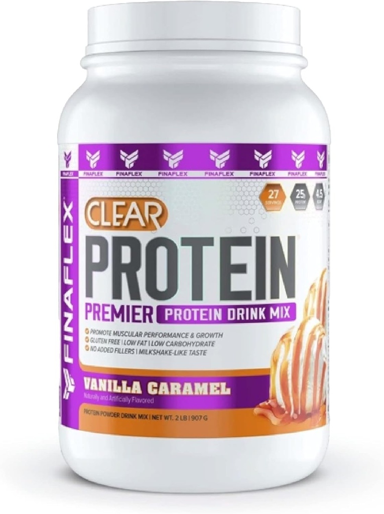 FINAFLEX Clear חלבונים, Vanilla Karamel - 2 lb - מקדם ביצועים מולקולריים וצמיחה - Milkshake-Like Taste - Low Carb, Low Fat & Gluten חינם - 27 משרתים