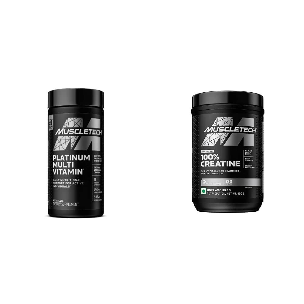 אבקת PiTech Creatine Monohydrate פלטינום שריר טהור micronized Recovery + Builder & Platinum Multivitamin עבור Immune תמיכה 18 ויטמינים & מינרלים