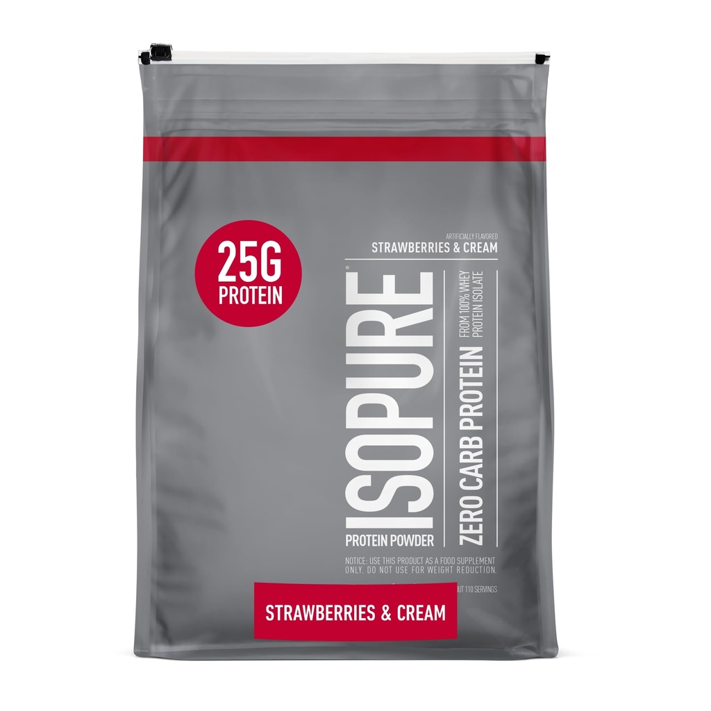 Isopure Zero Carb 100% טהור Whey Isolate אבקת חלבון, Lactose חינם, Gluten חינם, עם ויטמינים, סטרוגים ו Cream, 25g חלבון Per לשרת, 7.5 Lbs, 110 משרתים (Packaging May Vary)
