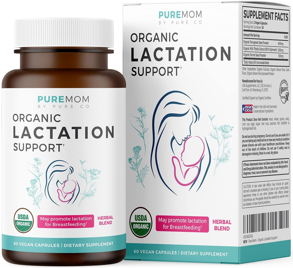 USDA אורגני Lactation תוסף - להגדיל את אספקת החלב עם תמיכה להנקה צמחית - סיוע עבור אמהות - אורגני: Fenugreek Seed, Fennel & Milk Thistle - 60 קפסולות טבעוניות (No Pills or Cookies)