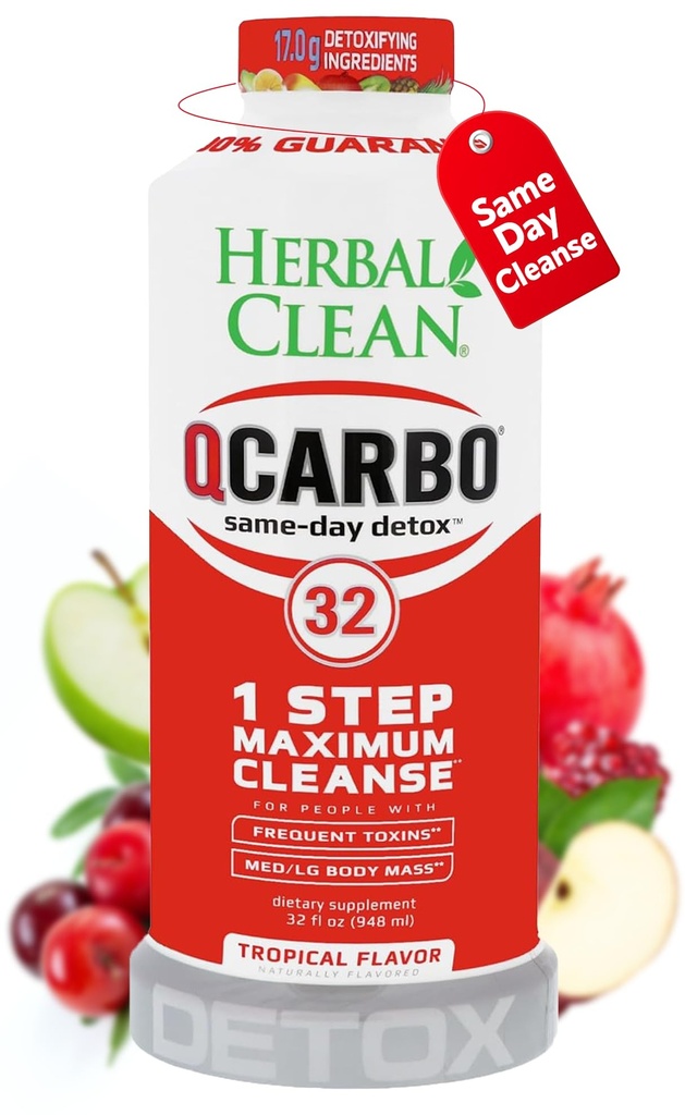 Herbal ניקוי Qcarbo32 אותו יום Detoxse לשתות (32 fl oz) - משקה טרופי של גוף מלא טעם * Detox לשתות עבור רמות טוקסין מתון *, ויטמין B2 ו ויטמין B12 עבור גברים ונשים