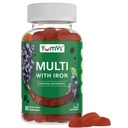 YUM-V'S Iron Gummies - Multivitamin Iron תוסף עם ויטמין C, A, B & Zinc, תומך בחמצן הדם, תוספי זהב לנשים, גברים & ילדים לצמיחה ופיתוח - Grape Flavor | 60 Count