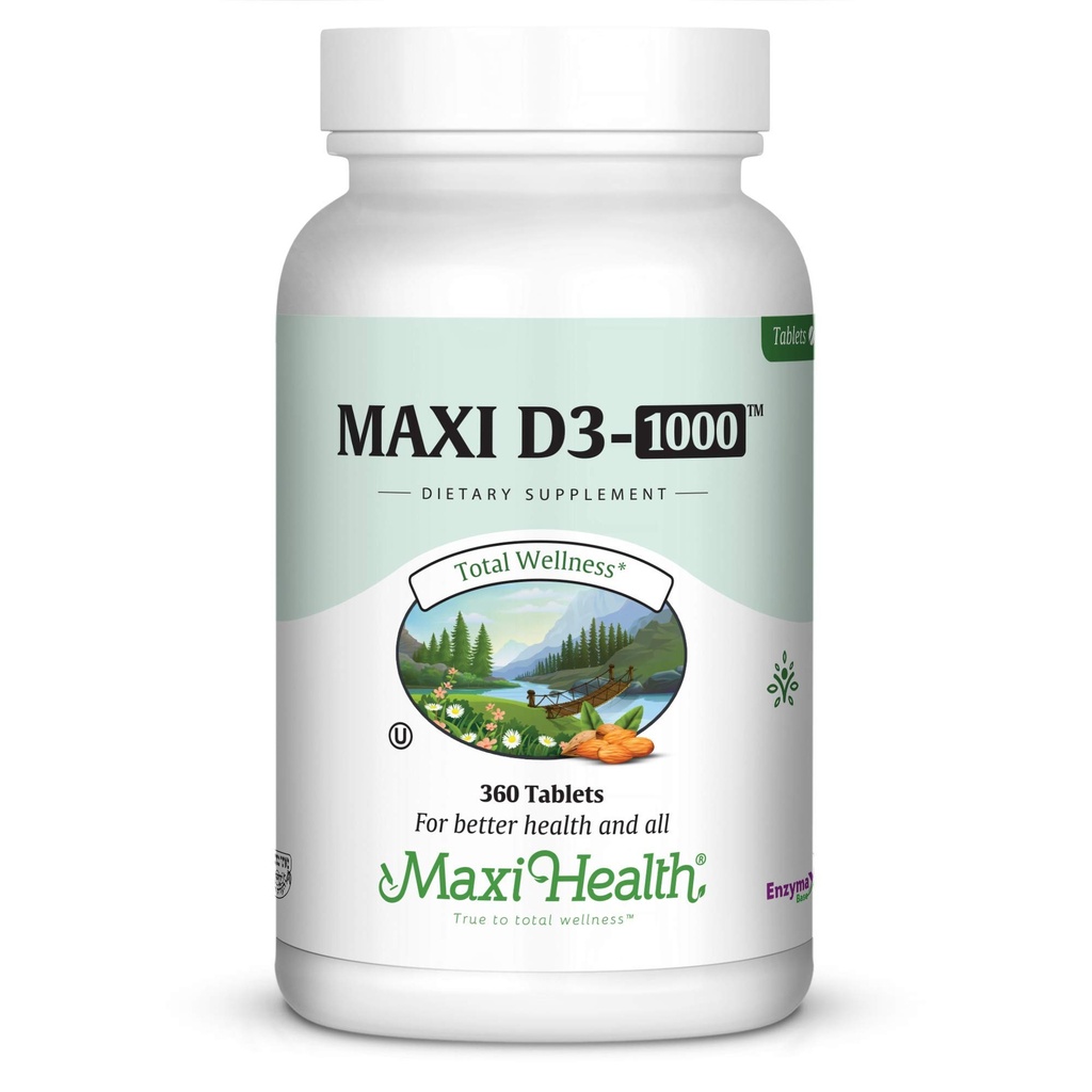 Maxi-Health ויטמין D3 1000 IU - עבור תפקוד שרירים בריא, בריאות העצם ותמיכה החיסון - 360 טבליות - תוסף הכשר הטוב ביותר למבוגרים