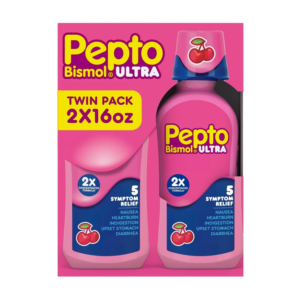 פפטו Bismol נוזלי Ultra עבור Nausea, Heartburn, Indigestion, Upset Stomach, ו Diarrhea - 5 Symptom Fast Relief, Cherry Flavor 12 oz (Pack של 3)