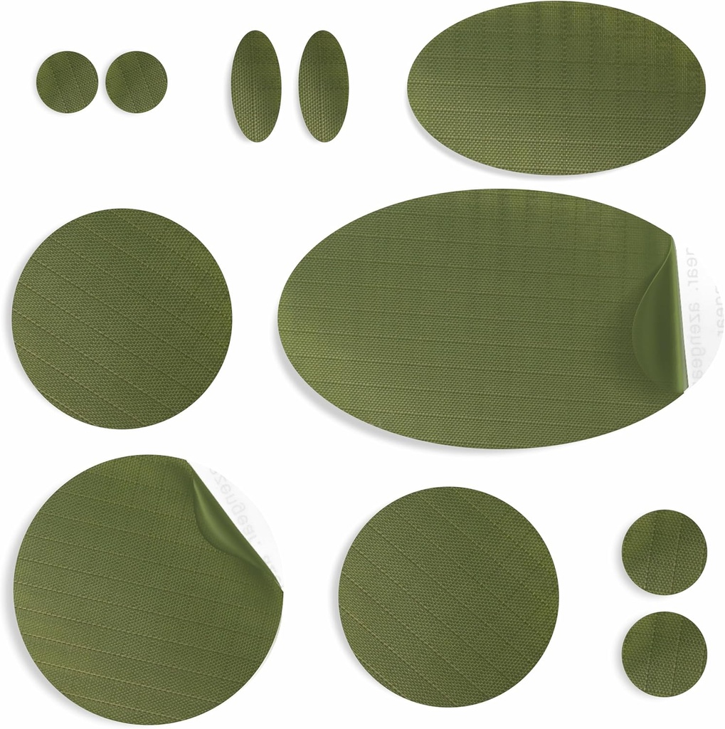 AZengear Fix Patches for Jackets, Tent, Shoe Toe, Air Mattress, Inנפחables, PVC Gear - Waterified, Self-Adhesive, Tear-Cold-Heat-Resistant, Down Puffer (11 Pcs, Olive)