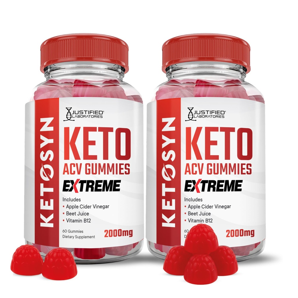 Justified Laboratories (2 Pack Ketosyn Keto ACV Gummies Extreme 2000MG Ketosyn Ketosyn חניכיים Apple Cider Vinegar פורמולה עם אבקת מיץ Pomegranate B12 טבעוני non GMO 120 מסטיק