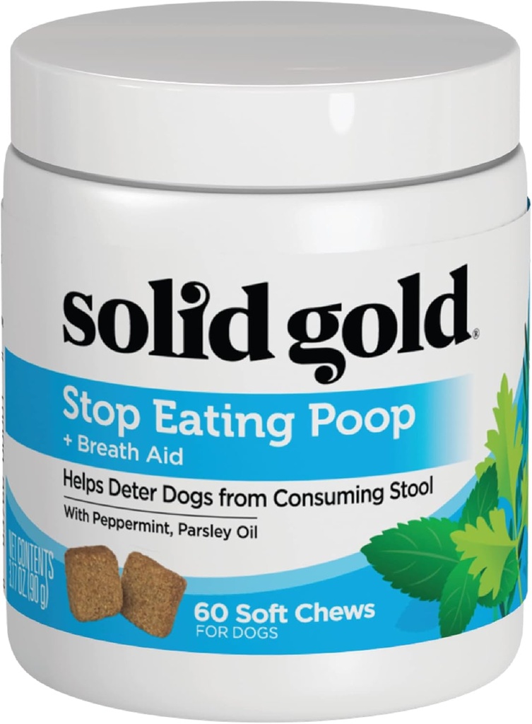 Solid Gold No Poo Chews for Dogs - Coprophagia Deterrent & St אכילת Deterrent for Dogs That Eat Dog Poop - הפסיקו לאכול פופ צ'יפס עם פפרמיניט ופרוביוטיקה עבור התמיכה ב- Gut & הנשימה - 60ct for Dogs Poop