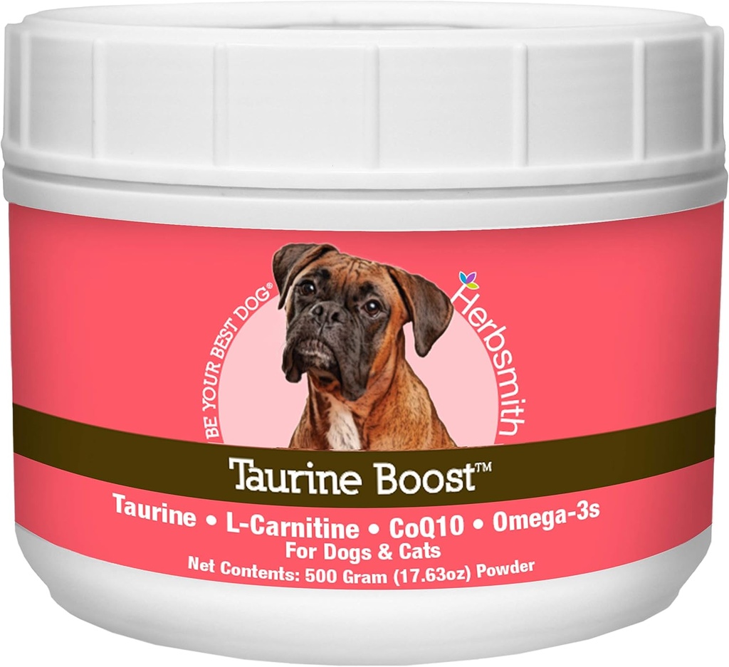 Herbsmith Turine Boost - Cardiac and Heart Support for Dogs and Cats - תוסף טאורין לבריאות הכלב והחתול - עם CoQ10, טאורין ול-Carnitine לכלבים - 500gg