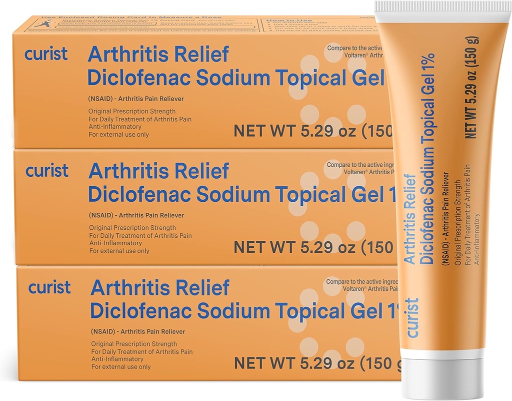 הקריסט Diclofenac Arthritis Cream Gel 1% (3 צינורות של 150g) - להפסיק כאב ב Wrists, רגליים, אלבוws, ו Ankles. Hand Arthritis Pain Relief & Knee Arthritis כאב הקלה (3 Pack, 5.29 oz ea.)