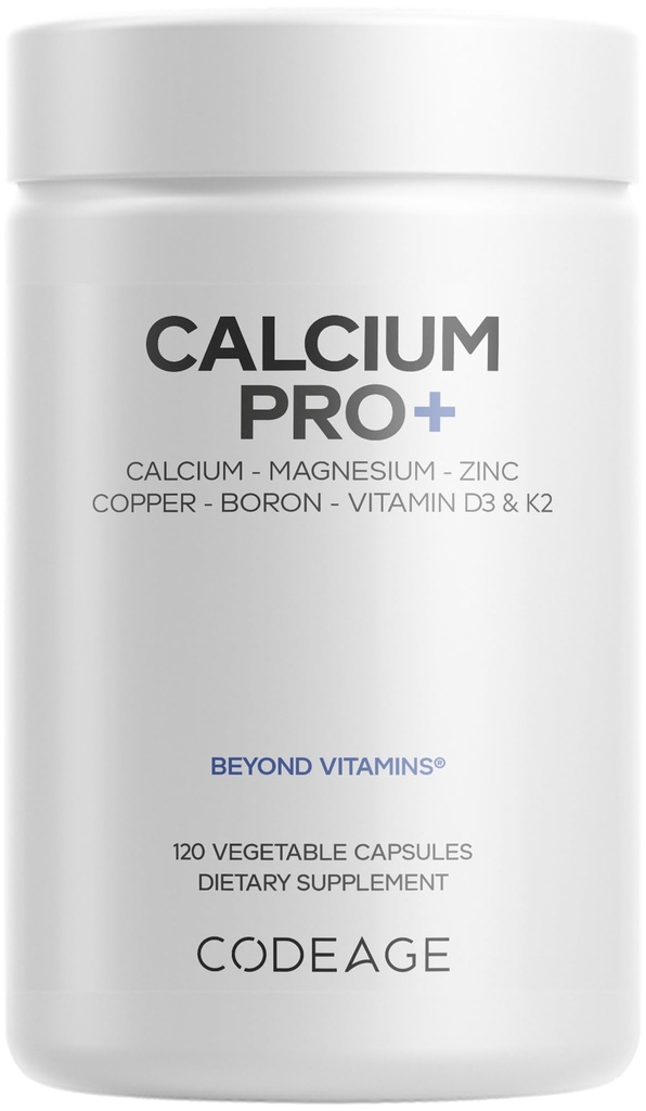 Codeage Calcium 250 מ"ג תוסף, ויטמין D3, Magnesium, Zinc, Copper, Boron, ויטמין K2-2-Month Supply - Elemental Calcium Pills & High Calcium ויטמינים, non-GMO - 120 קפסולות