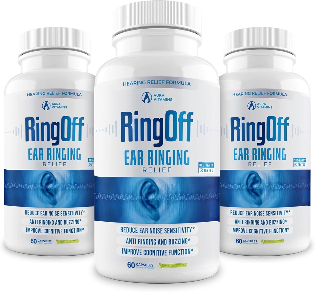 Ring Off (180 Caps) - Tinnitus הקלה לרינג אוזניים, Clear Tinnitus Quieting Ear Ringing Relief & Re Storage Inner Peace, Ginkgo Biloba, Zinc Picolinate & More - תמיכה יעילה בבריאות שמיעה