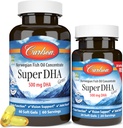 קרלסון - Super DHA Gems, 500 מ"ג DHA תוספי מזון, 640 מ"ג Fatty Acids, Wild-Caught Norwegian Fish Oil Concentrate, Sustainably Sourced Fish כמוסות, 60+20 Softgels