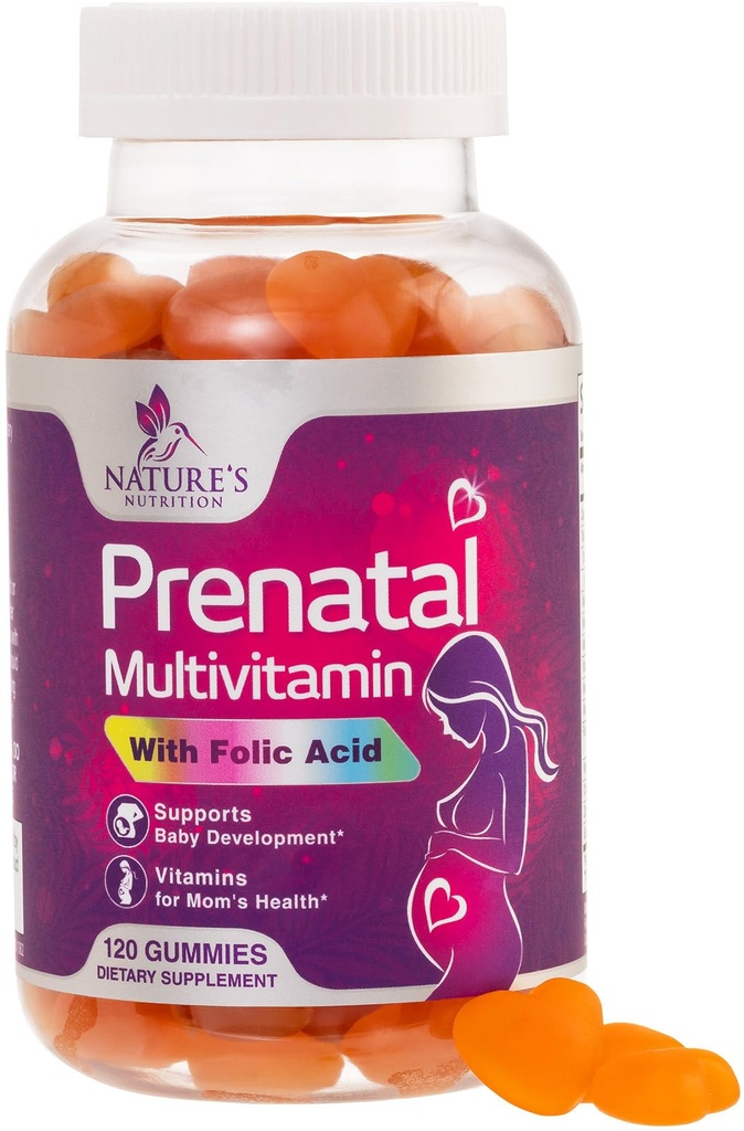 ויטמינים טרום לידתי עבור נשים 1335mcg - ויטמינים הריון עם Folic Acid, ויטמין A, C, D3, B12, B6 - טרום לידתי Multivitamin Gummy עבור תמיכה Fetal, הריון וסיעוד נשים - 120 חניכיים