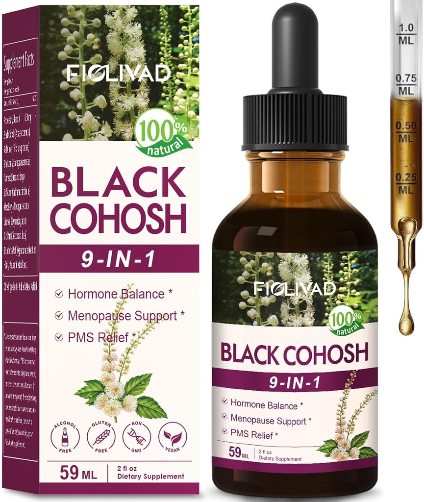 100% צמחי טבעי טיפות, Black Cohosh לחלץ עבור איזון הורמונלי, Menopause תמיכה ו- PMS הקלה.