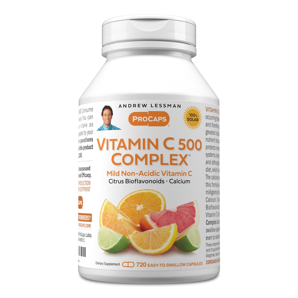 ANDREW LESSMAN ויטמין C 500 מורכבת 720 קפסולות - ויטמין C Plus Citrus Bioflavonoids עבור Immune System and Anti-Oxidant Support, No Stomach Upset, Small Easy to Swallow כמוסות