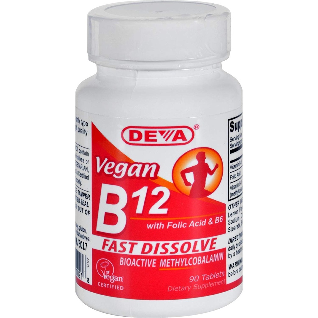 Deva Nutrition טבעוני B12 sublingual 1000 mcg עם Folic Acid ו B6 לא מוסמך כשר - 90 טבליות על ידי Deva Nutrition