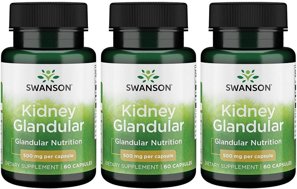 Swanson Kidney Glandular 500 מ"ג 60 Caps 3 Pack