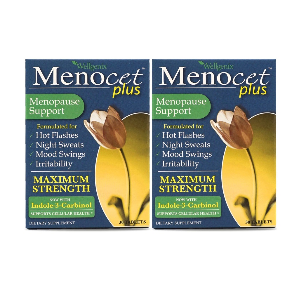 Wellgenix Menocet Plus Menopause Support - All-in-One Menopause תוסף - Daily Relief Feminine Care - Hot Flashes, Night Sweats, Mood Swings & Irritability - 30 טבליות (Pack of 2)