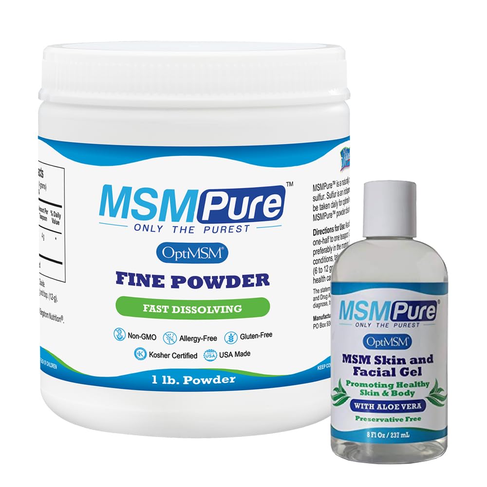 KALA HEALTH MSMPure MSM אבקת 1lb ו MSM גל עם אורגני Aloe 8oz Bundle