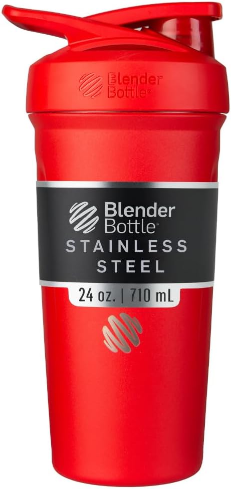 בלנדר בוטל סטרדה Shaker Cup Insulated Stainless Steel Water Bottle with Wire Whisk, 24Ounce, Red Red